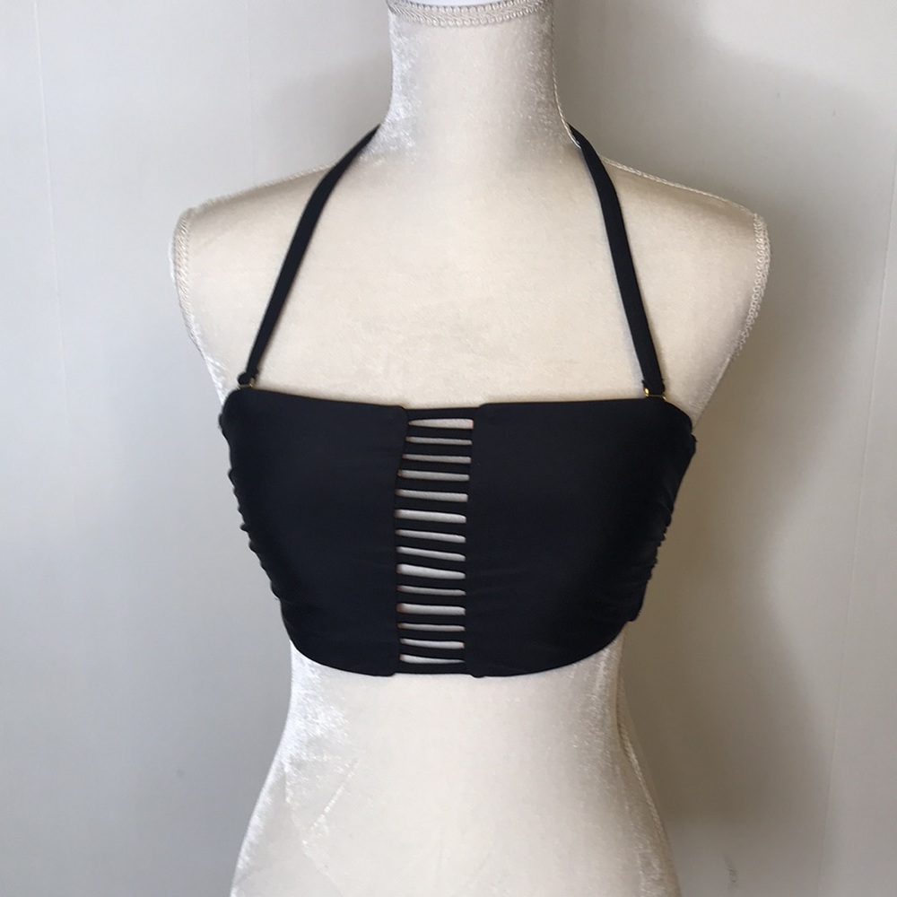Xhilaration Bikini Top Sz M Black Halter Double Back Strap